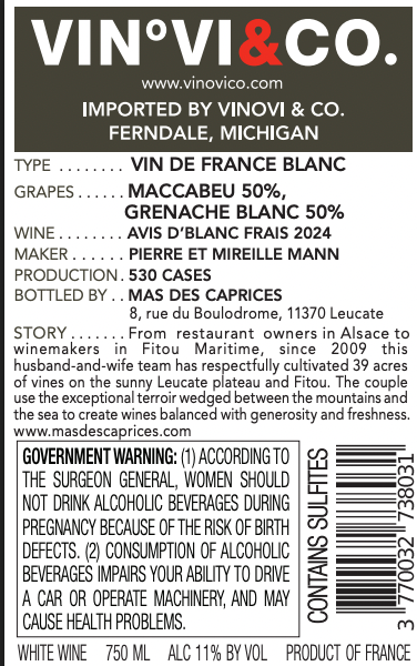 Mas des Caprices, 'Avis d'Blanc Frais'